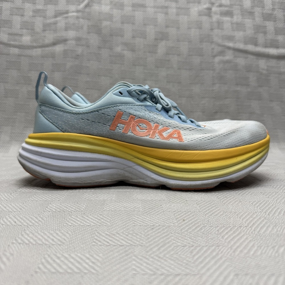 HOKA Shoes Womens Size 9.5 Bondi 8 Light Blue Yellow Running Max Cushion 1127952